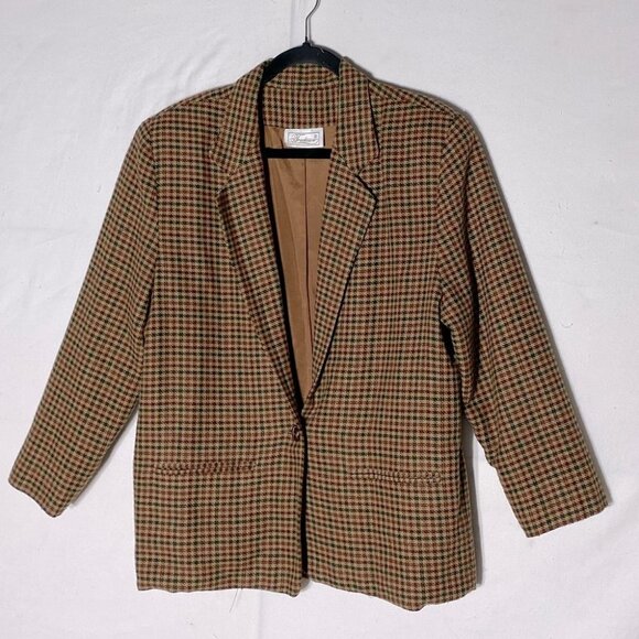 Vintage Traditions tan burgundy houndstooth blazer 14. - Picture 1 of 13